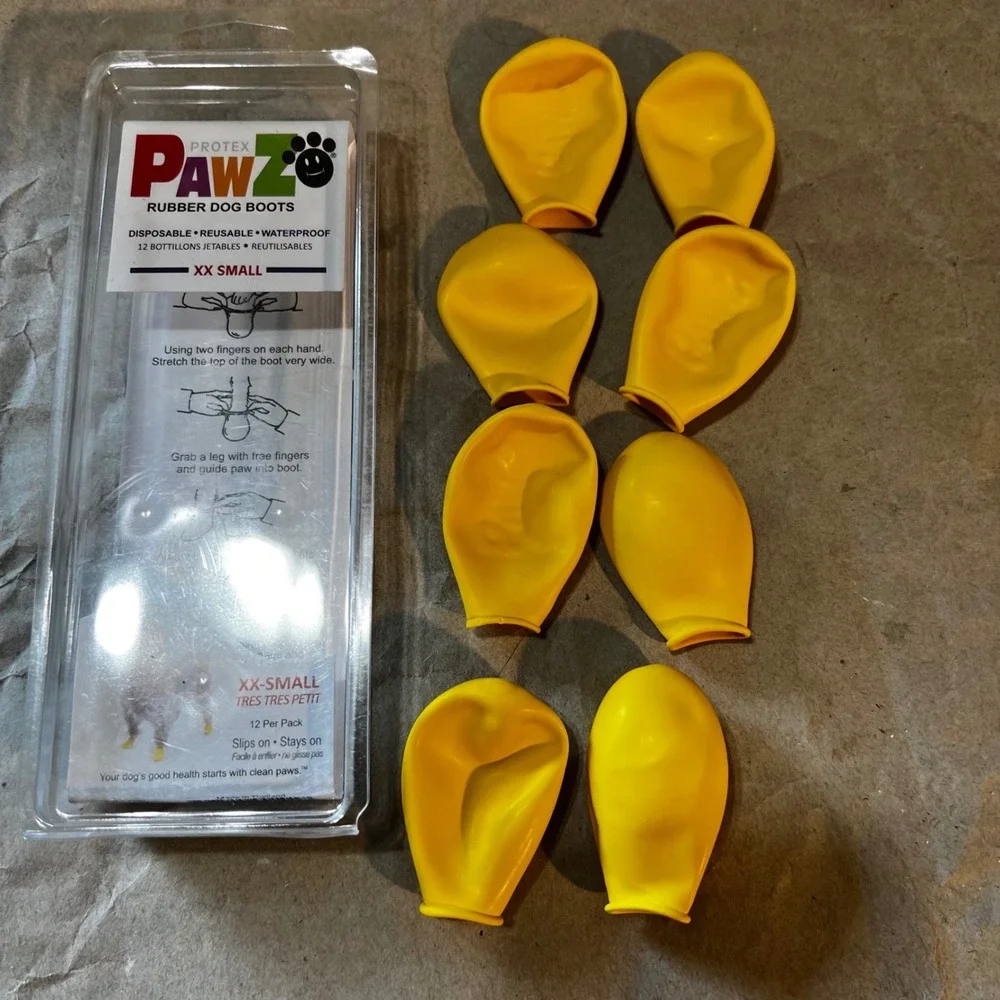 Pawz XX-Small Rubber Dog Boots Yellow Waterproof Disposable Reusable 8 Pack